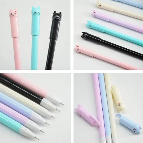 Vista 4 de sencoo Lindos bolígrafos kawaii para niñas, bolígrafos de gel de 0.020 in, bolígrafos de gel negros para suministros escolares de oficina (12 gatos)