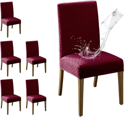 Vista 7 de MOSAYT Juego de 2 fundas para sillas de comedor 100% impermeables, súper ajuste elástico jacquard Parson, fundas extraíbles y lavables para sillas