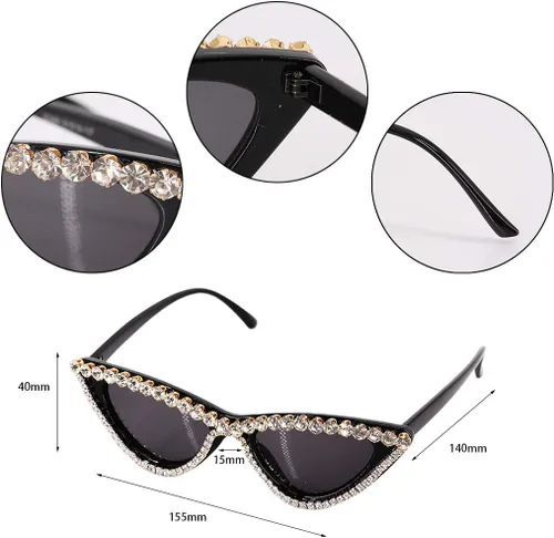 Vista 2 de Naimo Gafas de sol brillantes de cristal ojo de gato con protección UV y diamantes de imitación