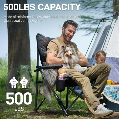 Vista 4 de EVER ADVANCED Silla plegable acolchada de gran tamaño para campamento para adultos, silla de césped resistente con bolsillos laterales, silla