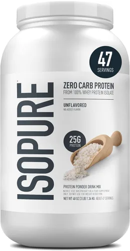 Vista 11 de Isopure-Aislado de proteína de suero de leche en polvo 100% puro, sin carbohidratos/lactosa/gluten, c/vitaminas, sin sabor, 0.88 oz (25 g) por