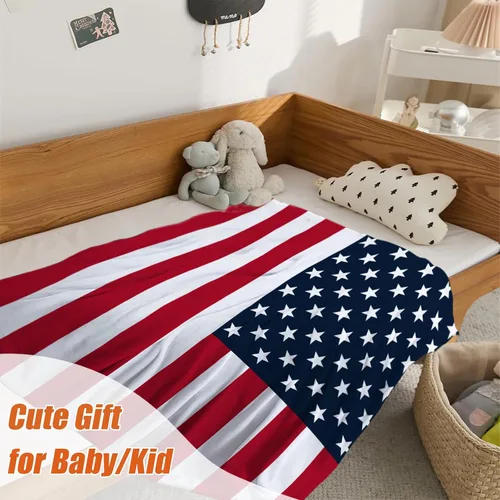 Vista 6 de YeeJu Manta de bandera estadounidense para bebé, patriótica para el 4 de julio, Día de los Caídos, 4 de julio, manta de forro polar para niños