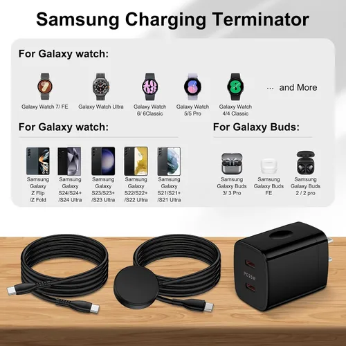 Vista 4 de Cargador de reloj Samsung de carga rápida para Samsung Galaxy Watch 8 Classic/8/Watch 7/Ultra/6 Classic/6/5 Pro/5/4/3/Active2/Active, cargador