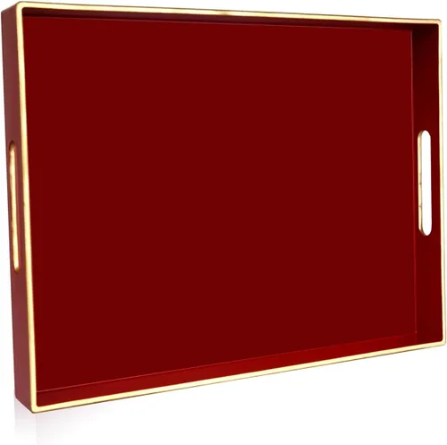 Vista 10 de Gifturbo - Bandeja de servir negra, bandejas de servir decorativas de mármol con asas, bandejas rectangulares de plástico para mesa de café otomanas