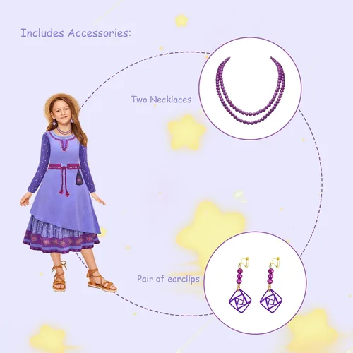Vista 5 de SMEHNSER Disfraz de deseos para niñas, vestidos de cosplay de princesa con collar y aretes de 4 a 11 años