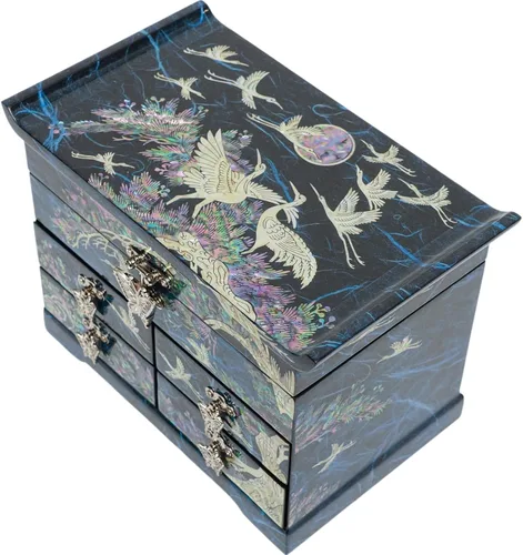 Vista 12 de Caja de Joyería February Mountain con Incrustación de Nácar - Diseño Tradicional de Flores y Mariposas Elegante para Ella