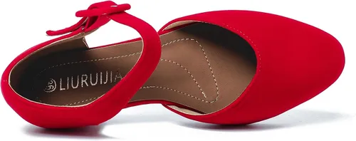Vista 7 de LIURUIJIA Zapatos de vestir con correa de tobillo y tacón bajo y grueso para mujer, para el trabajo, boda, fiesta, baile