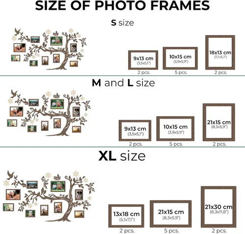 Vista 4 de JustLikeWood 39 x 22 pulgadas Calcomanía de Pared Grande de Árbol Genealógico de Madera para Decoración del Hogar con Marco de Fotos Estándar