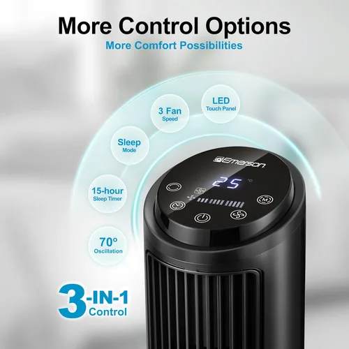 Vista 5 de Emerson SmartVoice - Ventilador de torre de 29 pulgadas, control de voz sin Wi-Fi, ventilador de torre inteligente para dormitorio, oscilación
