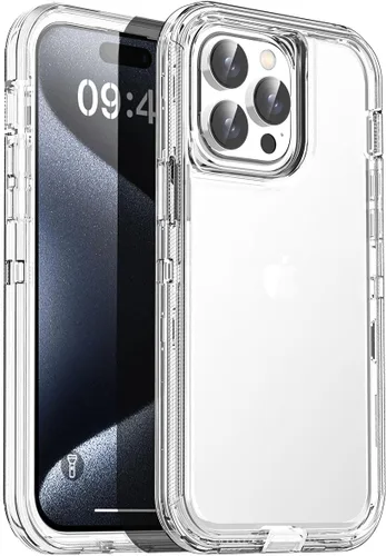 Vista 9 de AICase Funda resistente compatible con iPhone 15 Pro con protector de vidrio + lente de cámara, resistente de 3 capas de protección de grado