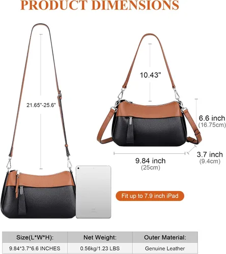 Vista 15 de Over Earth Genuine Leather Crossbody Bags for Women Small Hobo Handbags Shoulder Purses with 2 Detachable Straps