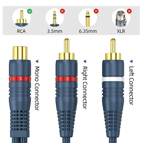 Vista 5 de Divisor RCA 1 hembra a 2 macho, paquete de 2 unidades, RCA Y Splitter Audio Cable Split Adaptador Azul Oscuro - 8 pulgadas