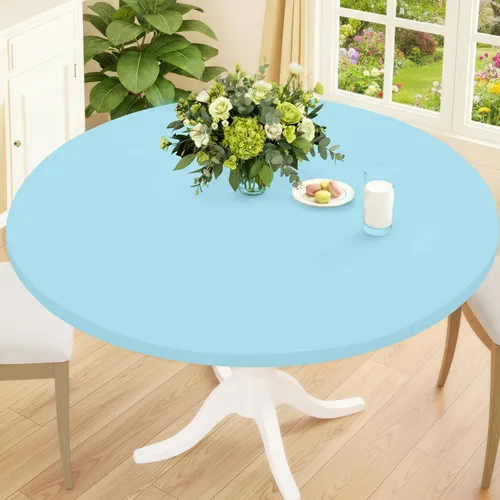 Vista 30 de Smiry Mantel Redondo de Spandex, Manteles Elásticos Ajustados Lavables para Mesas de 18"-24", Cubierta de Mesa de Pícnic Elástica Impermeable