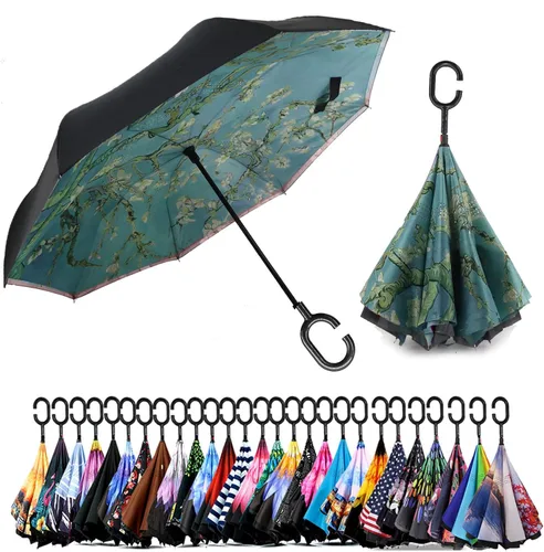 Vista 23 de SIEPASA Paraguas Invertido Reverso de 49/56 Pulgadas, Doble Toldo Extra Grande Ventilado Resistente al Viento Impermeable Paraguas de Golf Tipo A