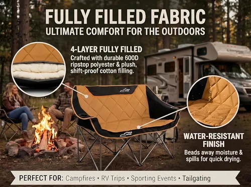 Vista 4 de FAIR WIND Silla de Camping Completamente Acolchada de Gran Tamaño Sofá Plegable de Dos Plazas Sofá de Campamento Silla Doble Duo Silla de Brazo