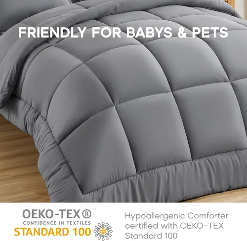 Vista 3 de Sonive Edredón acolchado para todas las estaciones, relleno de edredón alternativo de microfibra suave, esponjosa, transpirable, 7.05 oz/m² con 8