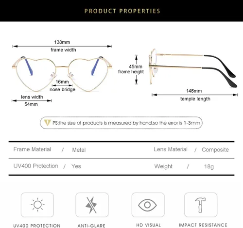 Vista 6 de Gleyemor Gafas de luz azul en forma de corazón para mujer, bonitas gafas de computadora