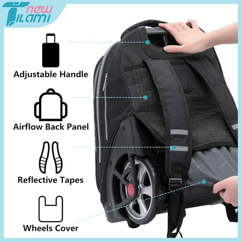 Vista 61 de NEW TILAMI Mochila con ruedas de 19 pulgadas con bolsa de almuerzo para niñas y niños, mochila para laptop con ruedas, bolsa de mano duradera