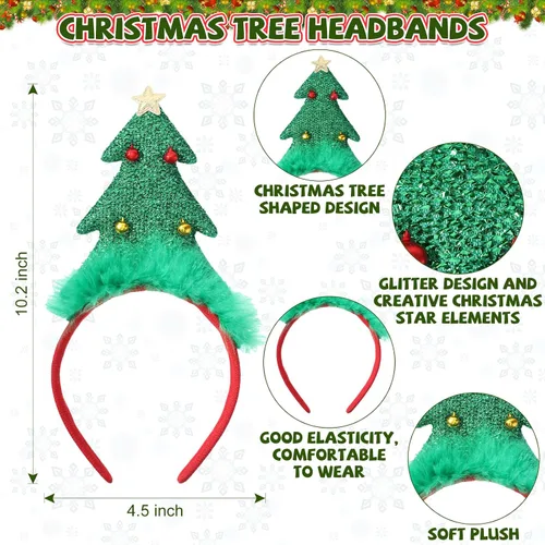 Vista 2 de Yunlly 6 diademas de árbol de Navidad, accesorios para la cabeza de Navidad, accesorios para disfraz de vacaciones para mujeres, adultos, niños