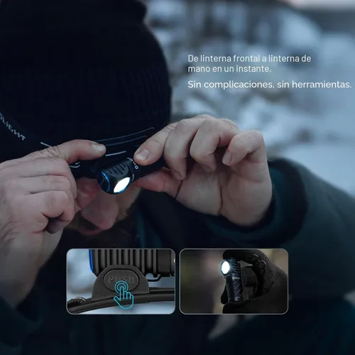 Vista 4 de OLIGHT Perun 3 mini linterna frontal LED de 1250 lúmenes, linterna frontal recargable con opción de luz roja, perfecta para trabajar, senderismo