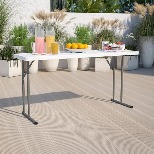Vista 2 de Mesa plegable de 18 x 72 pulgadas, mesa plegable de plástico blanco granito para entrenamiento y eventos, mesa plegable delgada, mesa plegable
