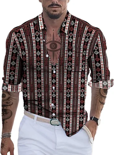 Vista 16 de domirica Camisa de manga larga con botones para hombre, étnica 2025, para verano, hawaiana, playa, casual, vintage, novedosa, ligera