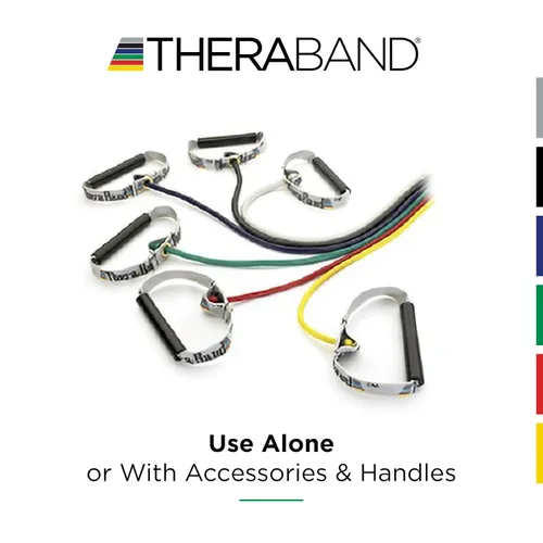 Vista 6 de THERABAND Tubo de resistencia con asas, negro, nivel pesado especial, bandas de resistencia elásticas de látex de 50 pulgadas para ejercicio, bandas