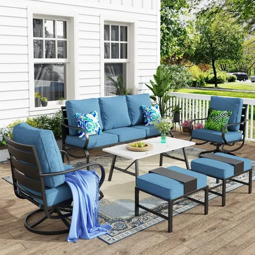 Vista 8 de MFSTUDIO Juegos de muebles de patio, sofás de conversación de metal para exteriores con 1 sofá de 3 asientos para jardín, cojín beige