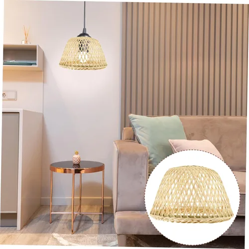 Vista 5 de OSALADI Pantalla de bambú tejida para lámpara con soporte de plástico, lámpara de bambú para granja, pantalla colgante rústica, pantalla natural