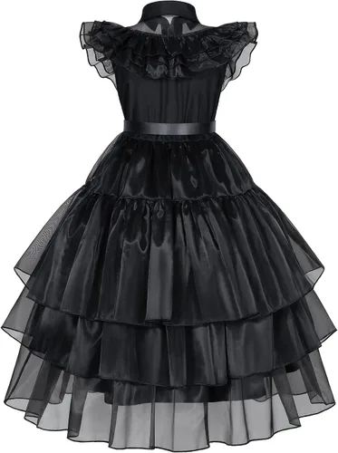 Vista 3 de Black costume girls dress for Kids Black Family Costume for Girls Birthday Halloween Cosplay Party (Ages 3-12)