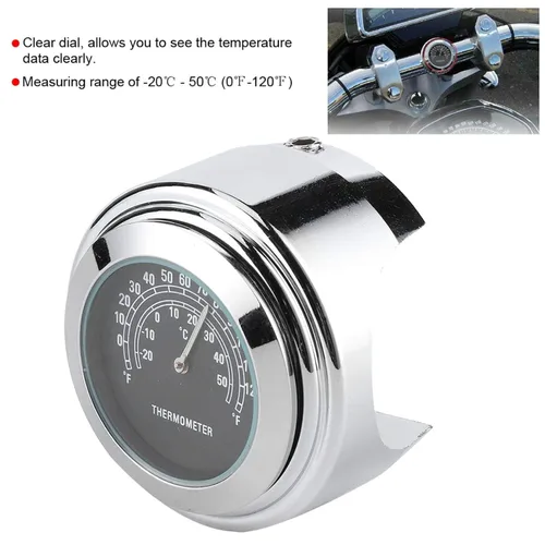 Vista 3 de Termómetro de reloj para manillar de 1 pulgada 7/8 pulgadas ‑20 ℃ ‑ 122.0 °F Dial de medición resistente a la intemperie para montaje de motocicleta