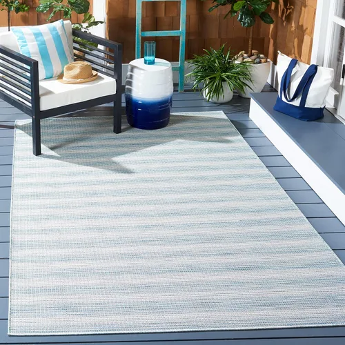 Vista 8 de SAFAVIEH Hampton Collection - Alfombra lavable para exteriores de 2 x 9 pies, color marfil y gris, no desprende pelusa y fácil de limpiar, ideal