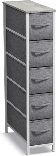 Vista 17 de Sorbus Cómoda estrecha con 4 cajones - cómoda de almacenamiento vertical delgada con marco de acero, parte superior de madera y contenedores de tela