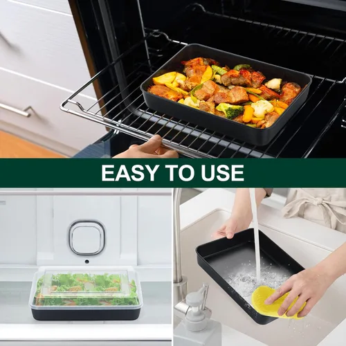 Vista 7 de P&P CHEF - Sartén para horno tostador de 9.4 pulgadas con tapa, 2 sartenes antiadherentes Lasagna Pans Rectangular Trays for Baking Cooking