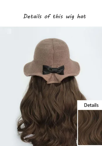 Vista 5 de Sombrero con extensión de cabello peinado largo ondulado para mujeres y niñas
