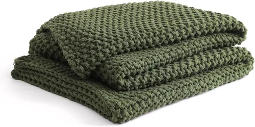 Vista 14 de YnM Manta de Punto Grueso de Algodón, Mantas de Punto Trenzado para Cama, Sofá, Sillón, Cómoda y Relajante, Pieza Decorativa para Casa de Campo Azul