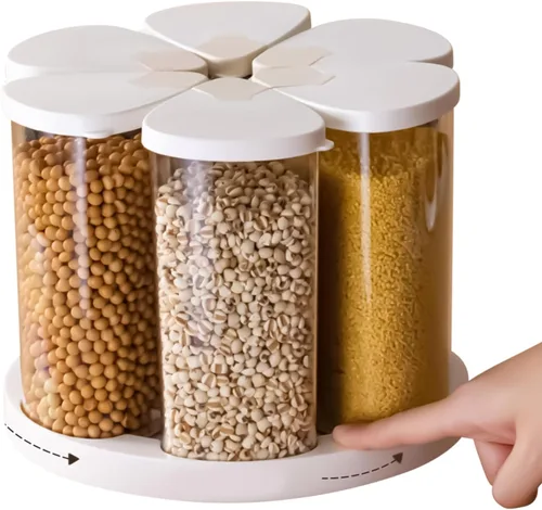 Vista 7 de Dispensador de granos – Contenedor de almacenamiento giratorio de 6 rejillas, dispensador de cereales y aperitivos, mantiene la harina, el azúcar