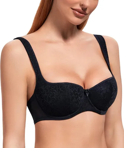 Vista 3 de DotVol Brasier tipo balconette con tirantes anchos de encaje y aros ligeramente acolchados para mujer
