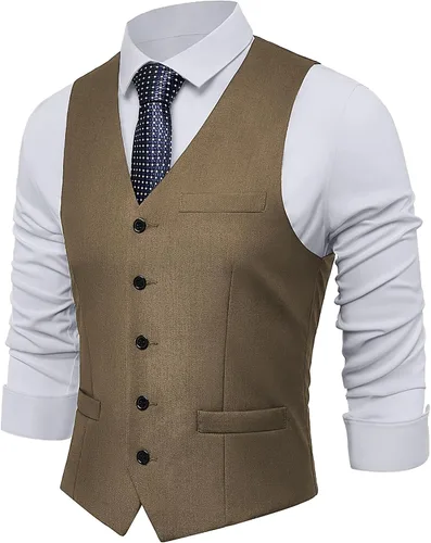 Vista 16 de BABEYOND Chaleco de traje para hombre, chaleco ajustado, chaleco de vestir de negocios para traje de esmoquin Rayas negras