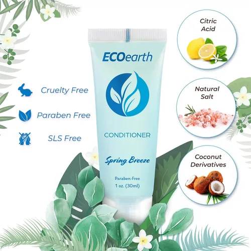 Vista 2 de EcoEarth - Acondicionador de tamaño de viaje - 1 fl oz, 100 PK, Spring Breeze - Deleite a sus huéspedes con un acondicionador de hotel revitalizante