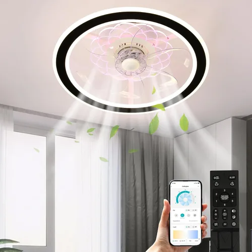 Vista 8 de Ventilador de techo de perfil bajo con luz, ventilador de techo LED de 18 pulgadas, control remoto, regulable, 3 modos de iluminación y velocidad