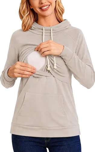 Vista 14 de Liu & Qu - Sudadera con capucha para lactancia de mujer, manga larga, con bolsillo, ropa casual 1.gris