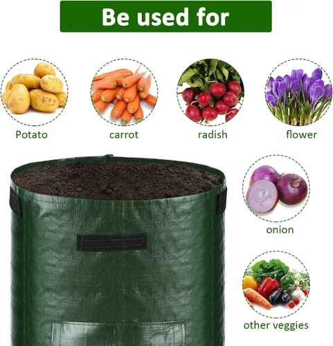 Vista 5 de JJGoo Paquete de 2 bolsas de cultivo de patatas de jardín de 10 galones con solapa y asas de aireación, macetas de tela de aireación, macetas