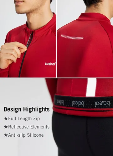 Vista 5 de BALEAF Camiseta de ciclismo de manga larga para hombre, para ciclismo de carretera, para bicicleta de montaña, bolsillos con cremallera completa