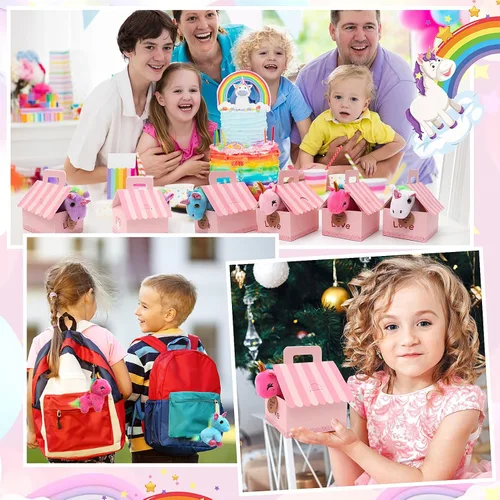 Vista 6 de Recuerdos de fiesta de unicornio, animales de peluche de unicornio para niñas, mini animales de peluche, llavero de peluche a granel, regalos