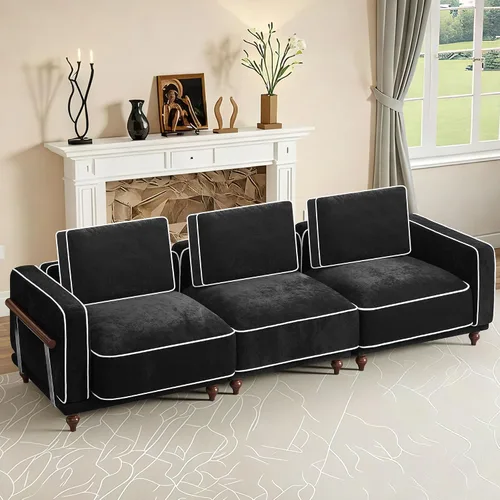 Vista 9 de Sofá biplaza modular de 80 pulgadas, sofá modular Cloud con reposabrazos y patas de madera, cómodo sofá tapizado de 2 plazas para sala de estar