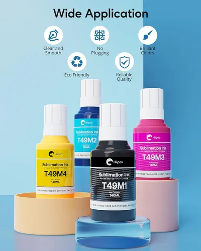 Vista 4 de Hiipoo 560ML T49M Tinta de Sublimación para Impresoras Epson Surecolor F170 F570 (T49M1 T49M2 T49M3 T49M4 Autofill/ICC-Free/Anti-UV)