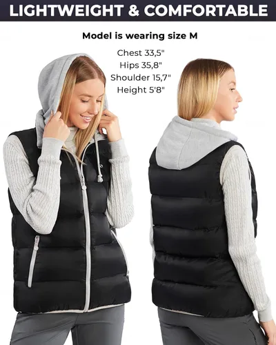 Vista 4 de Foxelli Chaleco térmico para mujer con batería incluida, chaleco ligero recargable por USB para mujer