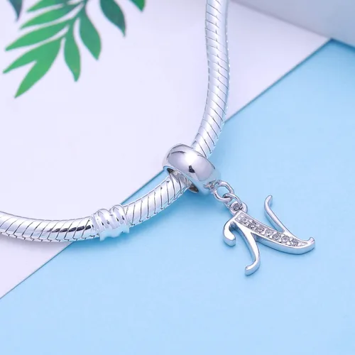Vista 2 de SoulBeads - Colgantes de plata fina 0,925 de letra inicial, alfabeto A-Z. Dije con cristales compatibles con brazaletes europeos