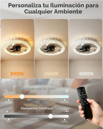 Vista 4 de Lámpara de ventilador de techo con control remoto y extensor, ventilador de Blanco